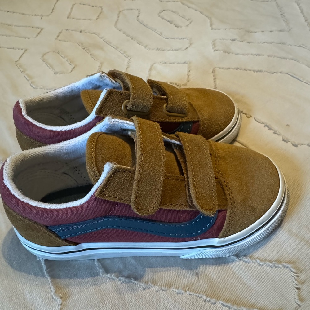 Kids Suede Velcro Sneakers - Brown and Red